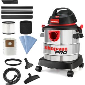 Shop-Vac 5 Gallon 4.5 Peak HP Wet/Dry Vacuum, Stainless Steel Tank, Portable Shop Vacuum with Attachments for Jobsite, Garage & Workshop. 5989300