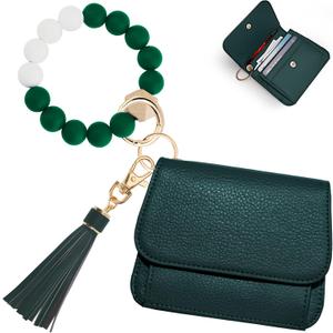 Keychain Wallet RFID Wristlet Wallets for Women,Small Wallets Woman Key Chain Wallet with Coin Pocket and Id Window (Dark Green)