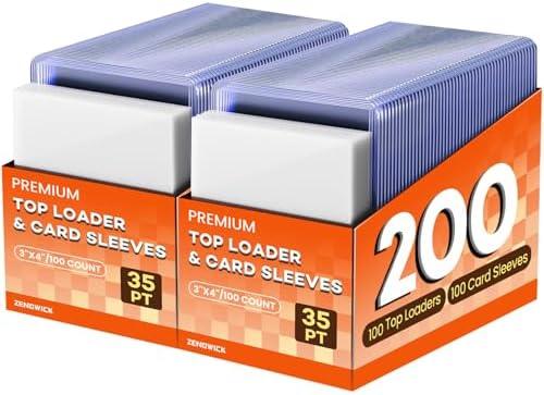 400 Card Sleeves Top Loaders for Cards, 3" x 4" Hard Plastic Toploaders, Baseball Card Protectors, Trading Card Holder for Football Sports Cards (200 Toploaders + 200 Penny Sleeves)