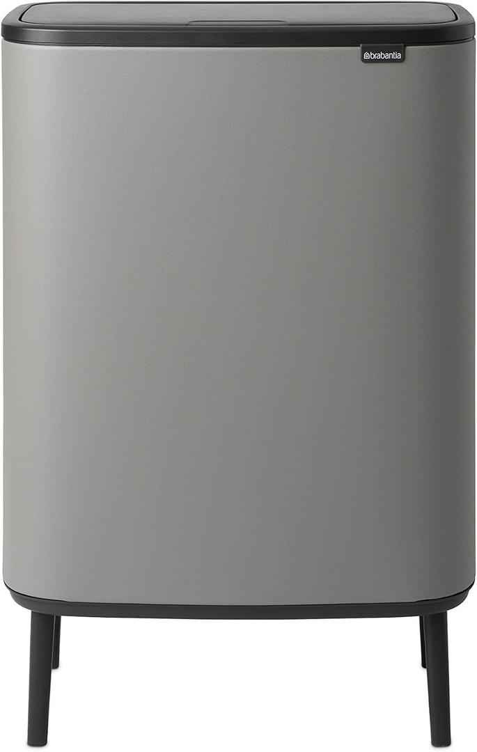 Brabantia Bo Hi Touch Top Kitchen Trash Can with Single Compartment & Raised Legs | Soft Beige | 16 Gal Inner Bucket | Soft-Close, Light Touch Opening, Stay-Open Lid | + Trash Bags