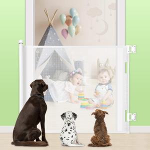 Retractable Baby Gate, Extra Wide Safety Kids or Pets Gate, 33 Tall, Extends to 55 Wide, Mesh Safety Dog Gate for Stairs, Indoor, Outdoor, Doorways, Hallways