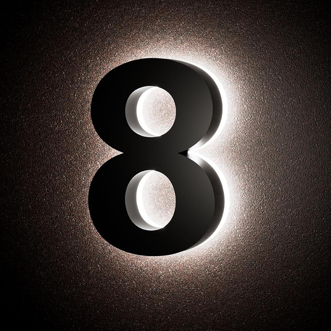 5 Inch Backlit House Numbers for Outside, Stainless Steel, LED Illuminated Home Address Number, Modern Lighted Address Signs for Houses, Restaurant, Waterproof