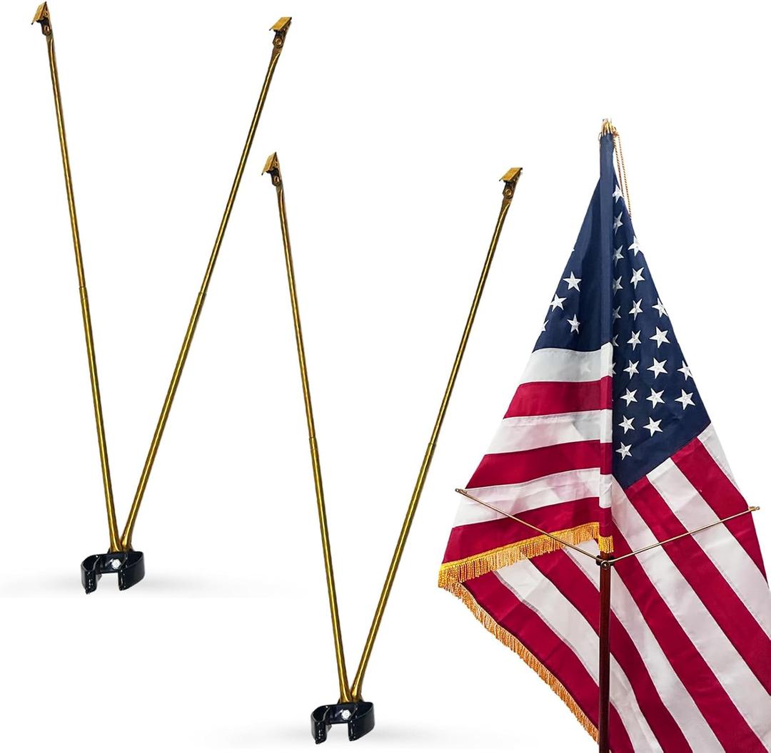 Flag Spreaders for Indoor Flag Pole Display 2 Pack, Gold Metal Flag Straightener Extender for Indoor Flag 19.5 inch Heavy Duty