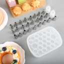 2 x Cake Decorating Tips Storage Set Including 25 Flower Piping Tips with 2 Pcs Icing Piping Tip Couplers 27 Grids Storage Container DIY Cake Flower Nails for Cookie Cupcake Floral Patterns