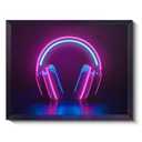 VIYYIEA Neon Headphone LED Wall Art, USB Powered Black Framed Canvas Prints, Cyberpunk Glow Dcor for Gaming Rooms, Bedrooms & Living Rooms - 20L x 16W