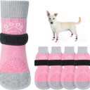 SCENEREAL Dog Socks to Prevent Licking Paws for Hot/Cold Pavement Anti Slip, Dog Shoes for Hardwood Floors, Dog Boots & Paw Protectors with Grippers for Small Medium Large Senior Dogs, Pink XS (Pink Pearl Paw(Pack of 4))