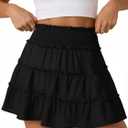 NIMIN Summer Flowy Skorts for Women 2026 Casual Cute Floral Boho Skirts Ruffle High Waisted Mini Skirt Built-in Shorts (Black, Small)
