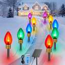 Brightown Solar Jumbo C9 Christmas Lights Outdoor - 18FT 10 LED C9 Christmas Pathway Lights with Remote, Timer,8 Modes, Solar Christmas Outdoor Decorations for Lawn Walkway Outside Holiday, Multicolor