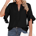 Womens Business Casual Tops Summer V Neck 3/4 Ruffle Sleeve T Shirts Dressy Casual Tunic Blouse, M