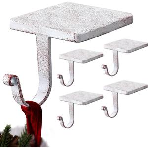 Tandefio 4 Pcs Christmas Stocking Holders for Mantel Heavy Duty Metal Stocking Hooks with Protective Pads for Xmas Fireplace Home (Vintage White)