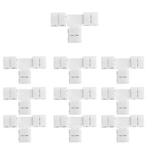 LightingWill 10pcs Pack T Shape Solderless Snap Down 2Conductor LED Strip Connector for Quick Splitter Connection of 10mm Wide 5050 5630 Single Color Flex LED Strips