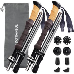 TREKOLOGY Trek-Z Cork Grip Trekking Poles  Lightweight Folding Hiking Poles, Adjustable Height, Compact Travel Design, Aircraft-Grade Aluminum Walking Sticks for Men & Women (Gray)