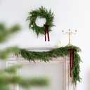 Real Touch Norfolk Pine 22IN Green Wreath and Garland Artificial Faux Greenery Norfolk Pine for Holiday Indoor Mantle Decor (6FT)
