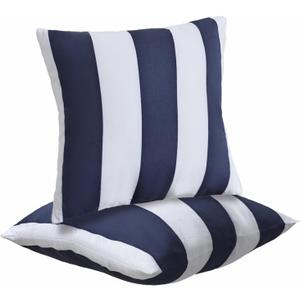 JMGBird Pack of 2 Decorative Pillows with Inserts - 18x18 Water-Resistant Navy Blue with White Stripe Outdoor Throw Pillows for Patio Furniture, Couch, Bed