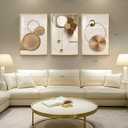 Large Framed Modern Luxury Gold Wall Art for Living Room, 3 Piece Bright Style Art Prints Paintings Artwork for Walls, Bronze Gold Geometric Pictures for Hallway Stair Office Wall Decor 24x36 In