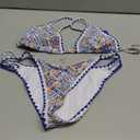 BIKINX Womens Swimsuits Sexy Thong Micro Bikini Ditsy Floral Two Piece Sets Bathing Suit Color Block Bandeau Swim Top (8-10, 2pcs Triangle Blue)