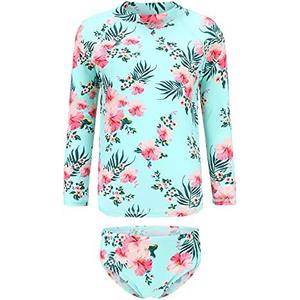 HowJoJo Girls Two Piece Swimsuits Long Sleeve Rash Guard Set Kids Bathing Suits UPF 50+, Size 13/14