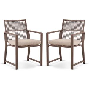 Aluminum Outdoor Patio Dining Chairs - Wicker Ratten Chair, Ergonomic Backrest Design, Detachable Seat Cushion, Soft and Breathable, Garden, Porch, Light Brown, Set of 2