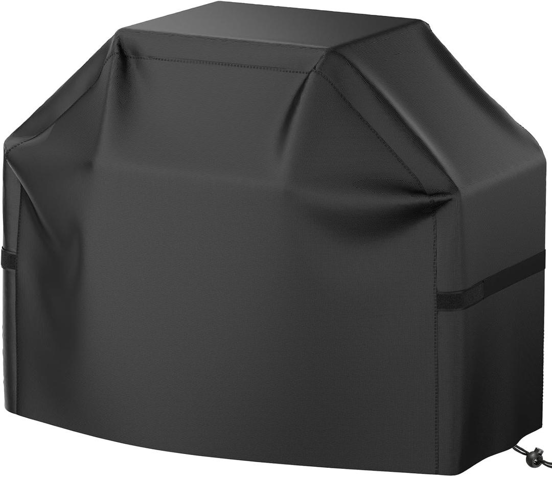 BBQ Grill Cover, Waterproof, Weather Resistant, Rip-Proof, Anti-UV, Fade Resistant, with Hook-and-Loop Straps, Gas Grill Cover for Most Grills, 55 inch, Black