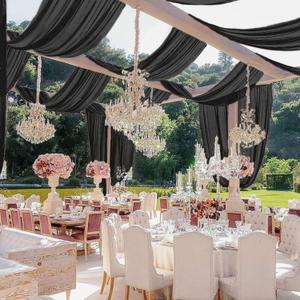 MODFUNS Black Ceiling Drapes Wedding Arch Drapery 5x30ft 4 Panels Chiffon Sheer Curtain Drapes Rustic Fabric for Wedding Party Reception Decoration (60"W x 360"L (Pack of 4))