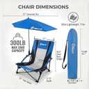 Low Beach Camping Chair for Adult with Detachable Umbrella, Twin Pack