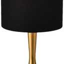 KUNJOULAM Modern Table Lamp, 17.3" Small Desk Light with Brass Metal Droplet Base, Black Cylinder Linen Drum Shade, Nightstand Lamp for Bedroom Living Room Nightstand Office