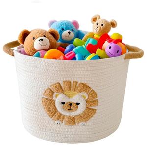 Toy Storage Basket for Kids Baby Laundry Baskets for Blanket Cute Toys Organizer Nursery Hamper Cotton Rope Baskets for Organizing, tp Diaper Storage Bin for Baby Shower Gifts, Dog Cat Toy Box (Lion)