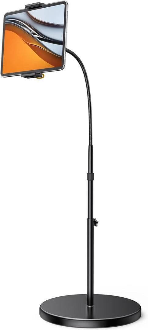 Lamicall Tablet Floor Stand - Gooseneck Swivel Holder Mount with Adjustable Height & 10.6lb Stable Base, Compatible iPad Mini Air Pro 12.9/9.7, Galaxy Tab, Kindle, Cell Phones (4.7''-13'') (Black)