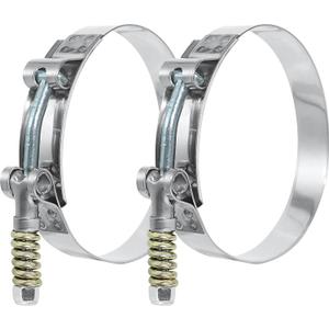 4.25 inch T-Bolt Hose Clamps, Stainless Steel Hose Clamp with Reinforcement Spring for 4.25" Diameter Pipe, Turbo Intake Intercooler Clamp Working Range 4"-4.25"(102-109mm), Pack of 2