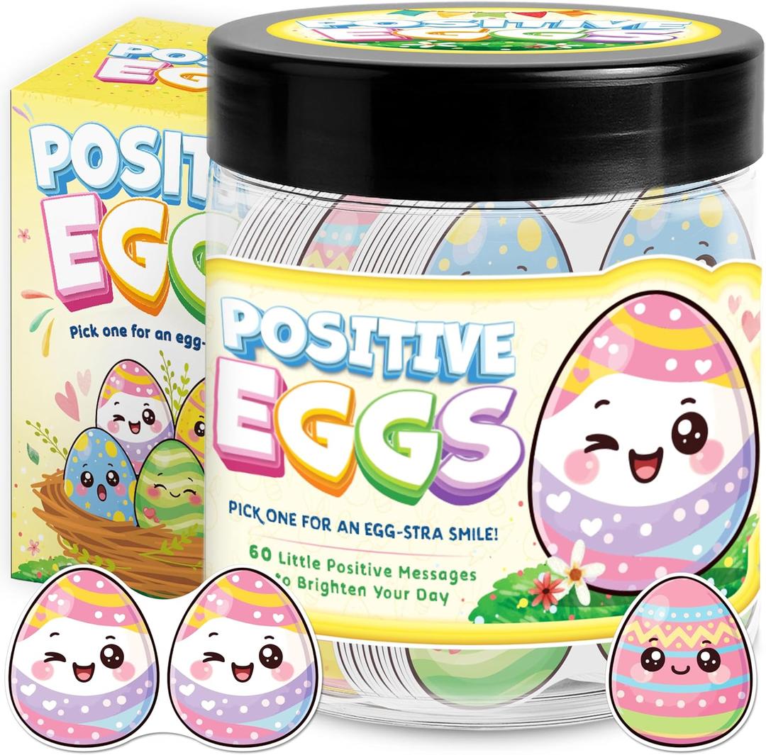 Positive Egg Jar With 60 Affirmation Cards - Easter Gifts For Kids, Teen, Boys, Girls - Easter Basket Stuffers For Teens, Kids - Easters Classroom Gifts - Emotional Support Gift (5 Color Eggs)