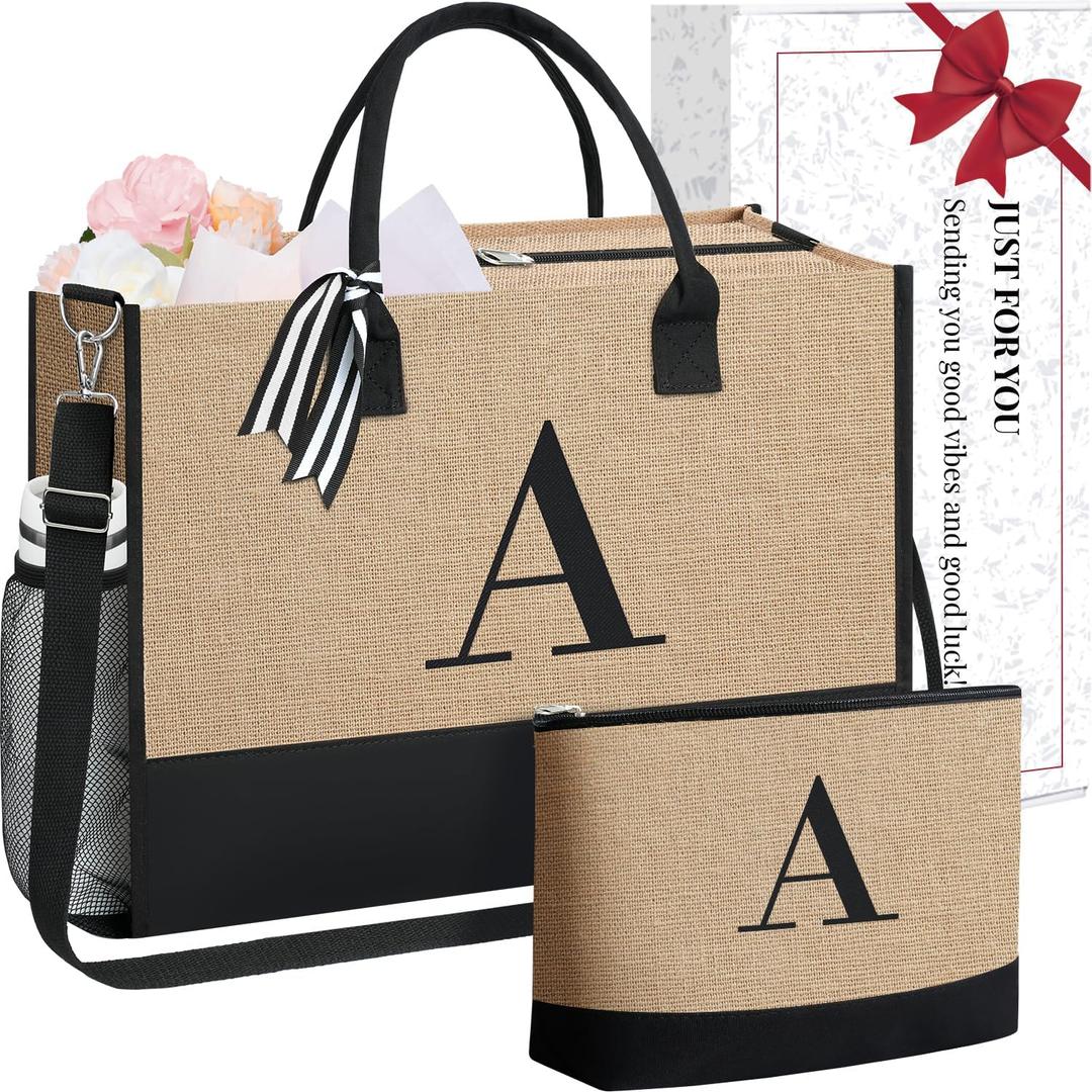 BAGAIL Personalized Initial Tote Bag,Birthday Gifts for Women, Monogrammed Beach Bag for Mom, Teachers, Friends