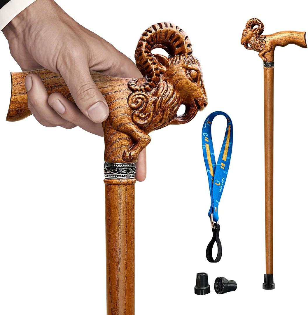 Hand Carved Wooden Cane Ultra Lightweight 0.88 lbs Support up to 500 lbs Walking Cane for Men and Women High-end Solid Wood Canes for Seniors with 3 Tips for City Trekking Daily Use, 37.4"