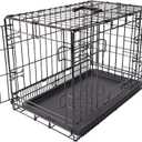 Amazon Basics Portable, Foldable Metal Wire Dog Crate with Removable Tray, Double Door, Divider Panel, Easy to Assemble, 22 x 13 x 16 in, Black