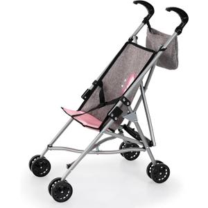 Bayer Design Doll Stroller - Foldable Buggy with Bag & Belt, Grey Pink, 18 inches