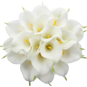 Duovlo 20pcs Calla Lily Bridal Wedding Bouquet Lataex Real Touch Artificial Flower Home Party Decor (White)