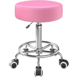 YEEZEE Rolling Stool with Wheels and Ultra Soft Cushion for Salon, Pink, 25.6 inches