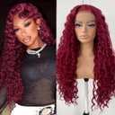 13x6 Red Curly Wig Burgundy Lace Front Wigs Pre-Plucked Glueless HD Lace Front Wig Synthetic Lace Front Wig Long Curly Deep Wave Wig
