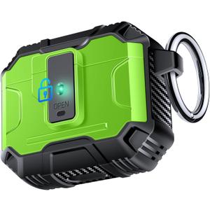 Armoured Heavy Duty for AirPods 4th Generation Case with Lock & Keychain, 360Heavy Duty Drop Protection, 1-Click Open & Magnetic Lid, AirPods 4th Gen Hard Cover Case for Outdoor & Travel-Grass Green