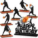 Blosssound 7 Pcs Basketball Party Table Decoration Wooden Sport Table Centerpieces Basketball Birthday Wooden Centerpieces Signs Sport Player Silhouette Birthday Party Supplies