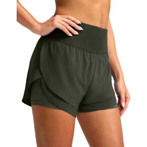 SANTINY Women's 2 in 1 Athletic Running Shorts with Pockets | 3", High Waisted, Built-in Liner, Exercise, Gym, Workout Shorts for Women (Gray, XXL)