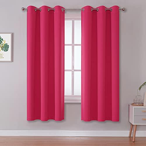 DUALIFE Solid Pink Curtains for Bedroom 72 Inch Length Raspberry Sorbet Hot Pink Room Darkening Curtains for Girls Room Decoration Thermal Insulated Blackout Window Drape 42''x72'' Grommet Top