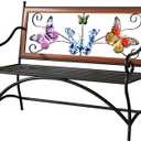 39.7" Outdoor Bench, Garden Bench, Patio Bench with Armrest, Slatted Seat and Butterfly Pattern Backrest for Outside, Front Porch, Park, Lawn, Backyard and Balcony, Cast Iron Metal Frame, Black