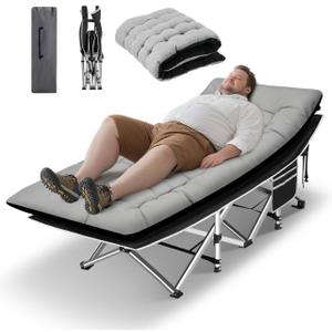HABUTWAY Camping Cot, Portable Camping Cot for Adult, 28" Wide Sleeping Cot Max Load 600LBS with Thick Mattress and Carry Bag, Portable Camping Bed for Outdoor Camping/Office, Home Nap (Black+ grey)