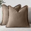 MIULEE Decorative Throw Pillow Covers Neutral Linen Fringe Throw Pillows Set of 2 Cocoa Brown Boho Farmhouse Cushion Covers for Couch Sofa Bed Living Room Spring Home Decor 18x18 Inch