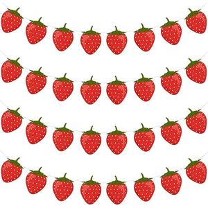 Lewtemi 4 Pcs Berry First Birthday Decor Strawberry Baby Shower Decorations Hanging Banner Berry Garland for Strawberry Themed Party Favors Supplies(Red)