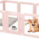 DIY Clear Acrylic Dog Playpen Indoor, Transparent Easy Cleansing Puppy Fence with Suction Cup, Easy-Assemble Indoor Whelping Crate for Small Puppies (23.6" H, 10PCS), Pink