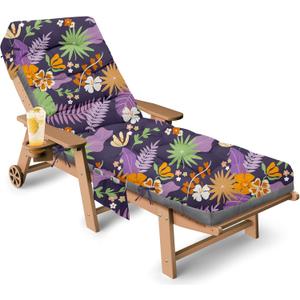 Outdoor Chaise Lounge Chair Cushion, 71 x 22 x 4.7 Inches Waterproof Chaise Lounge Cushions Thickened for Outdoor Furniture, Non-Slip Patio Lounge Chair Cushions, Purple Floral Leaf