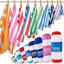 BOGI Microfiber Beach & Travel Sports Towel with Hand Towel-Quick Dry Lightweight Ultra Absorbent -Bath Beach Swim Camping Yoga Towel- Pouch+Carabiner (L:Hpink Stripe)