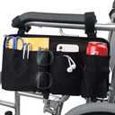 Wheelchair Side Bag with Cup Holder,Wheelchair Armrest Accessories Storage Pouch for RollatorWalkerPower WheelchairsNylon Walker Side Bag, Black