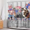 Newsely 4th of July Shower Curtain 60Wx72H Inch Independence Day Patriotic Farmhouse Highland Cow Animals Rustic Bathroom Set Donkey Chicken Pig Waterproof Bath Decoration Accessories Home Decor